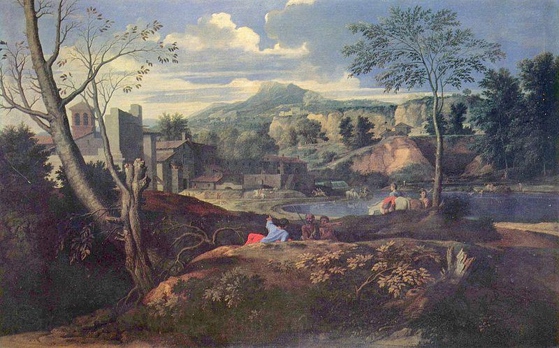 Nicolas Poussin Ideale Landschaft Norge oil painting art